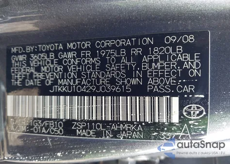 2009 Scion Xd из США, поврежденный, VIN JTKKU10429J039615